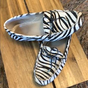 Sperry Zebra Print Leather Driving Loafers - Black & White